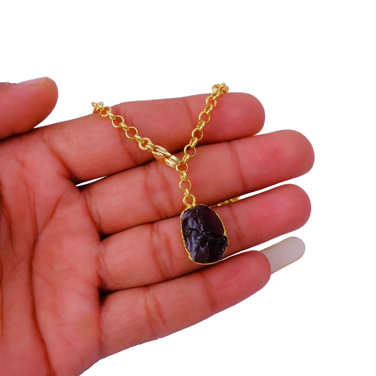 Raw Dyed Ruby Pendant Y - Necklace on Gold Plated Chain 5211