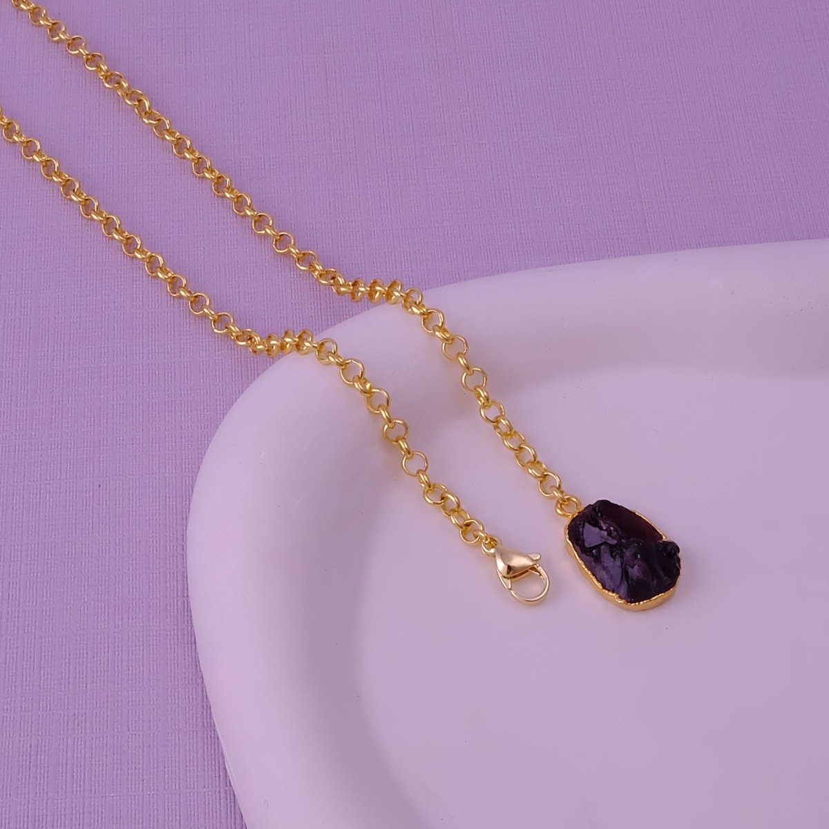 Raw Dyed Ruby Pendant Y - Necklace on Gold Plated Chain 5211