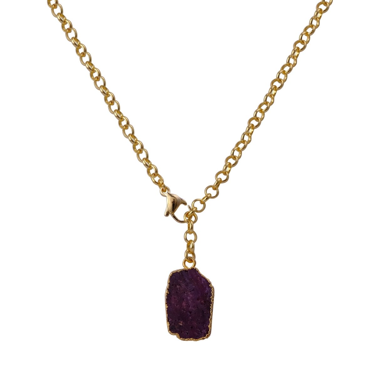 Raw Dyed Ruby Pendant Y - Necklace on Gold Plated Chain 5211