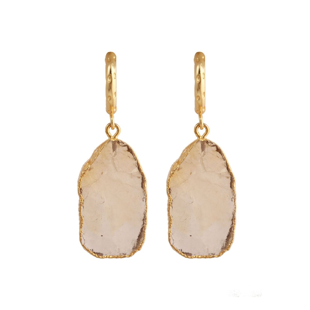 Raw Gemstone Citrine Fancy Shape Hoop Earring, 18k Gold Plated Jewelry 5216
