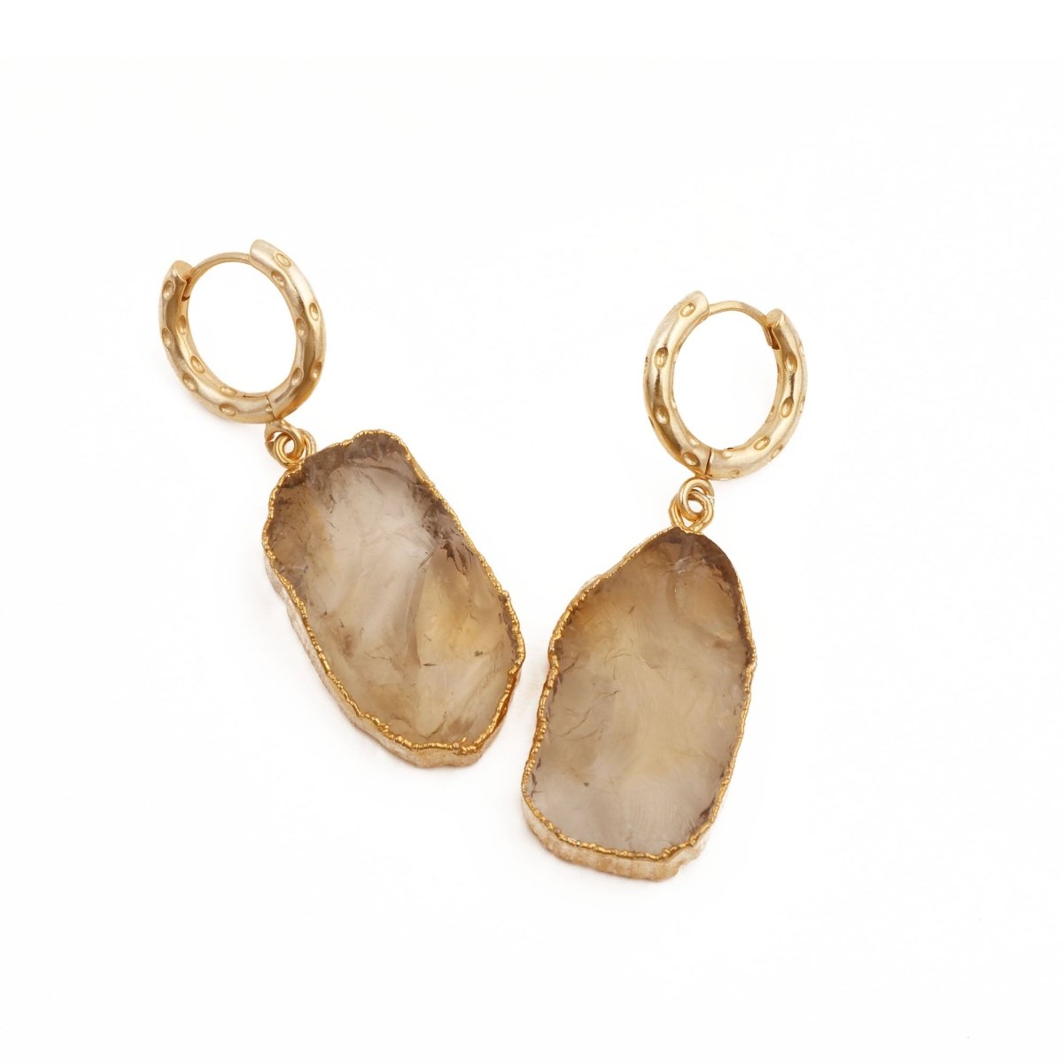 Raw Gemstone Citrine Fancy Shape Hoop Earring, 18k Gold Plated Jewelry 5216