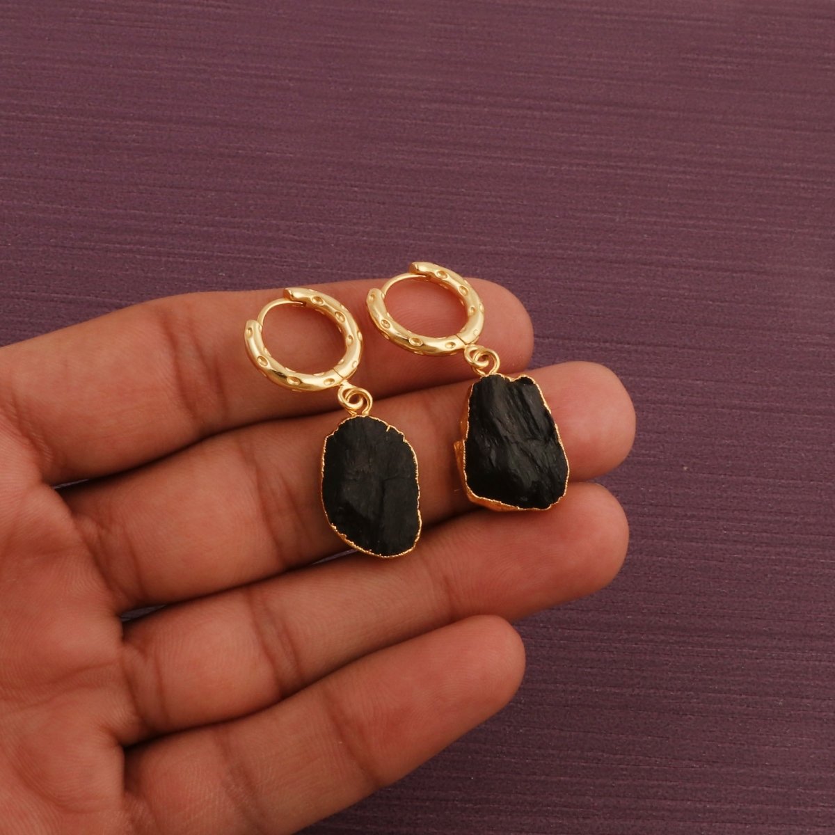 Raw Gemstone Citrine Fancy Shape Hoop Earring, 18k Gold Plated Jewelry 5216