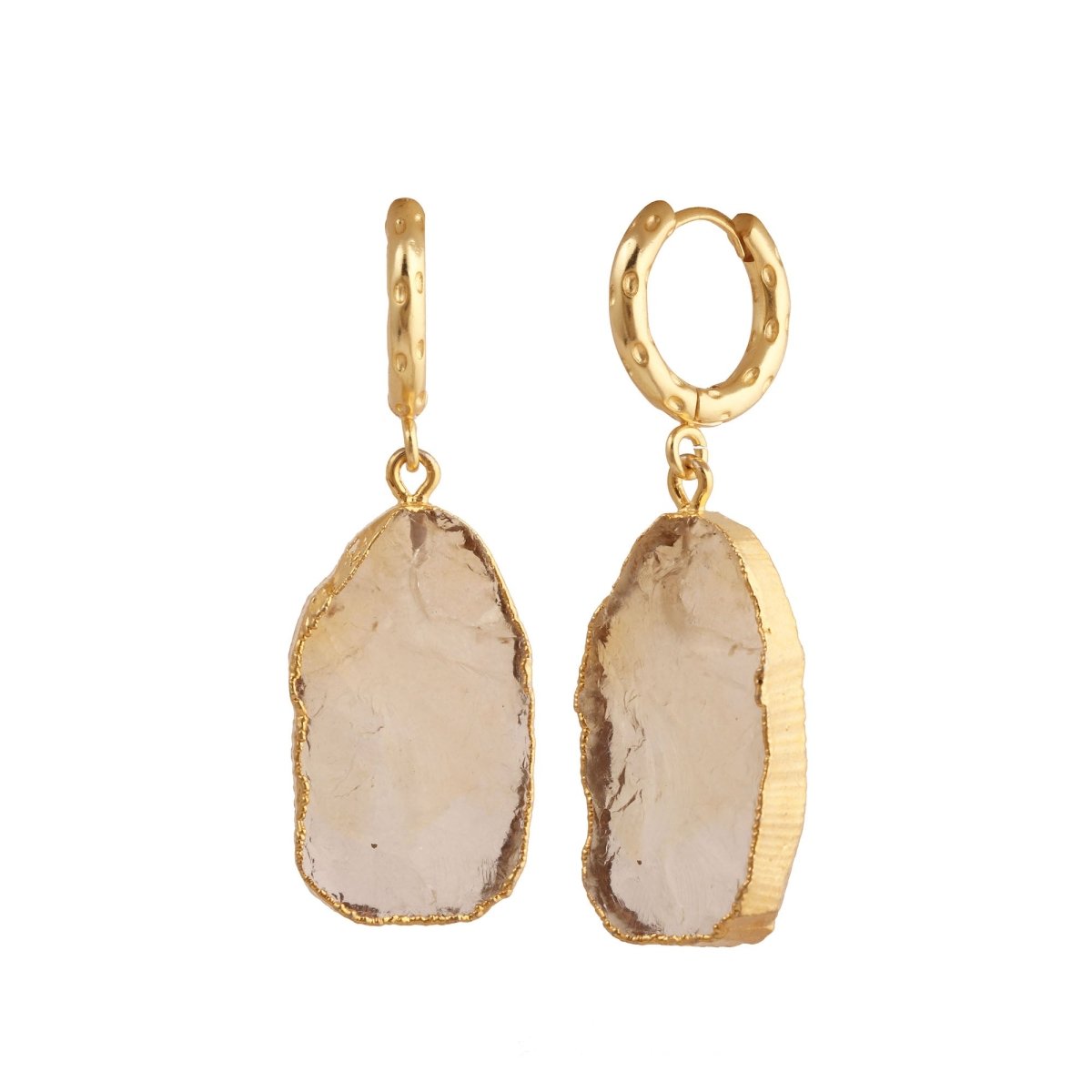 Raw Gemstone Citrine Fancy Shape Hoop Earring, 18k Gold Plated Jewelry 5216