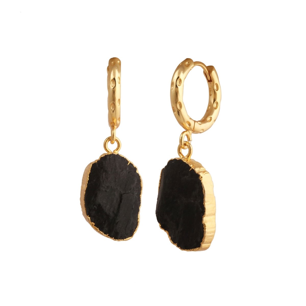 Raw Gemstone Citrine Fancy Shape Hoop Earring, 18k Gold Plated Jewelry 5216 Black Tourmaline
