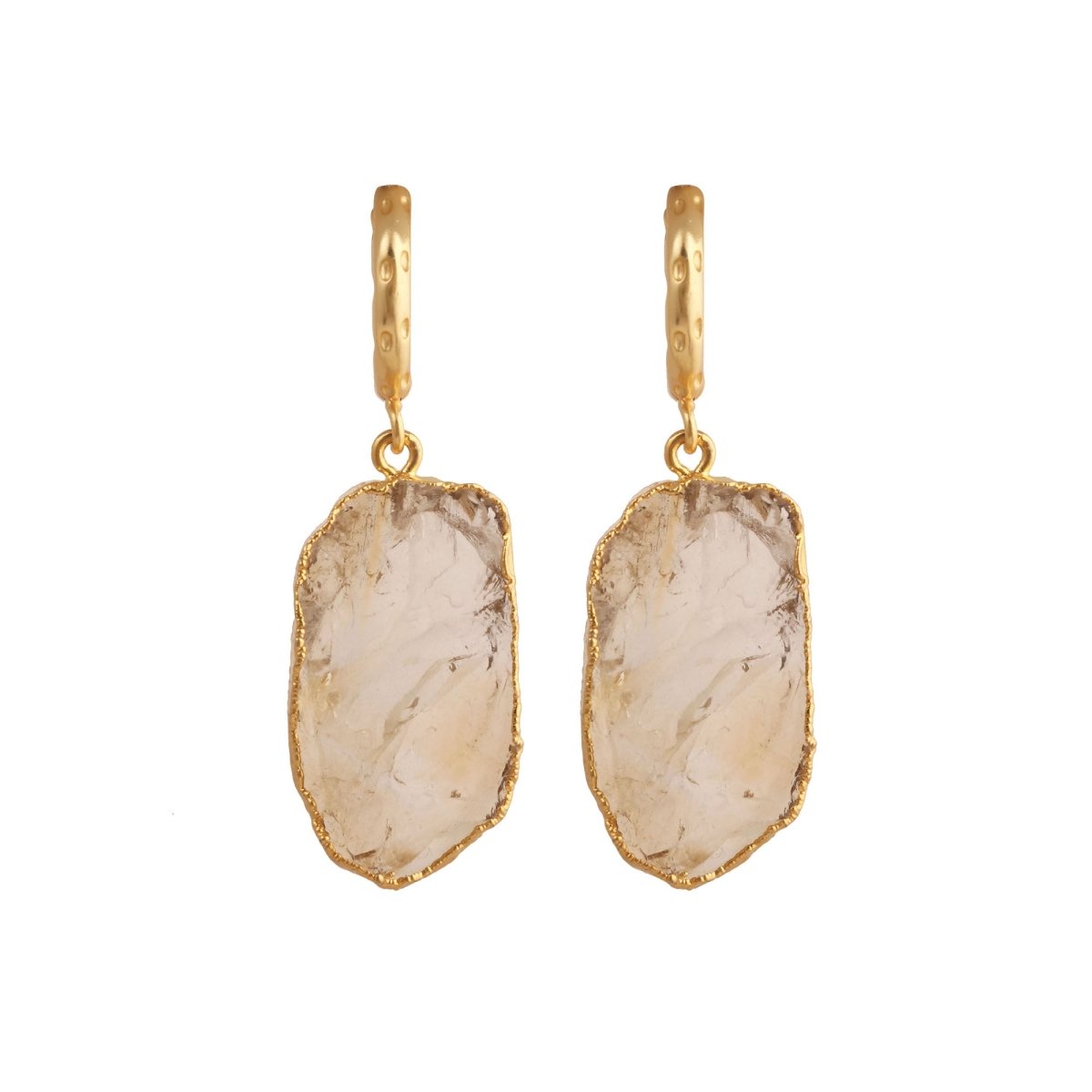Raw Gemstone Citrine Fancy Shape Hoop Earring, 18k Gold Plated Jewelry 5216