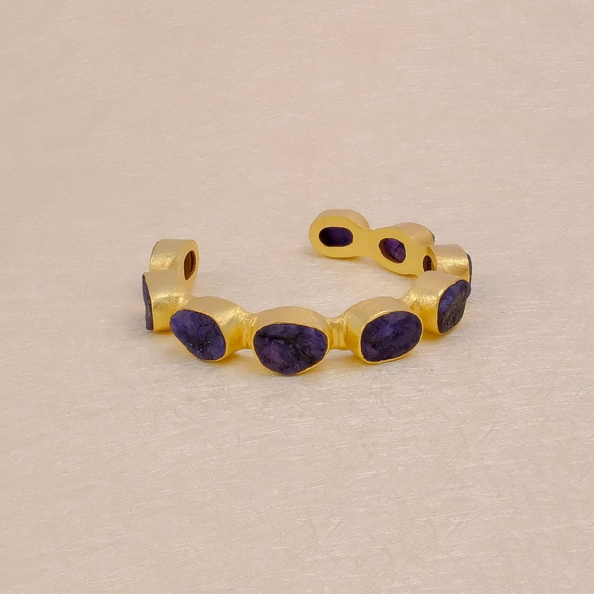Raw Gemstone Purple Amethyst Cuff Bangles, Chunky Gold Plated Brass Jewelry 4080