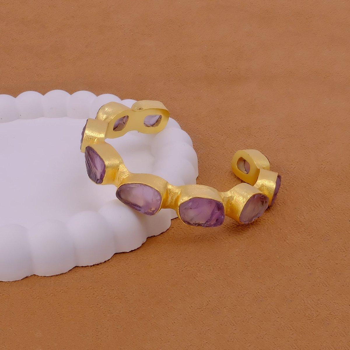 Raw Gemstone Purple Amethyst Cuff Bangles, Chunky Gold Plated Brass Jewelry 4080