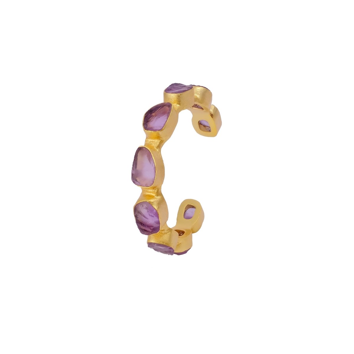 Raw Gemstone Purple Amethyst Cuff Bangles, Chunky Gold Plated Brass Jewelry 4080