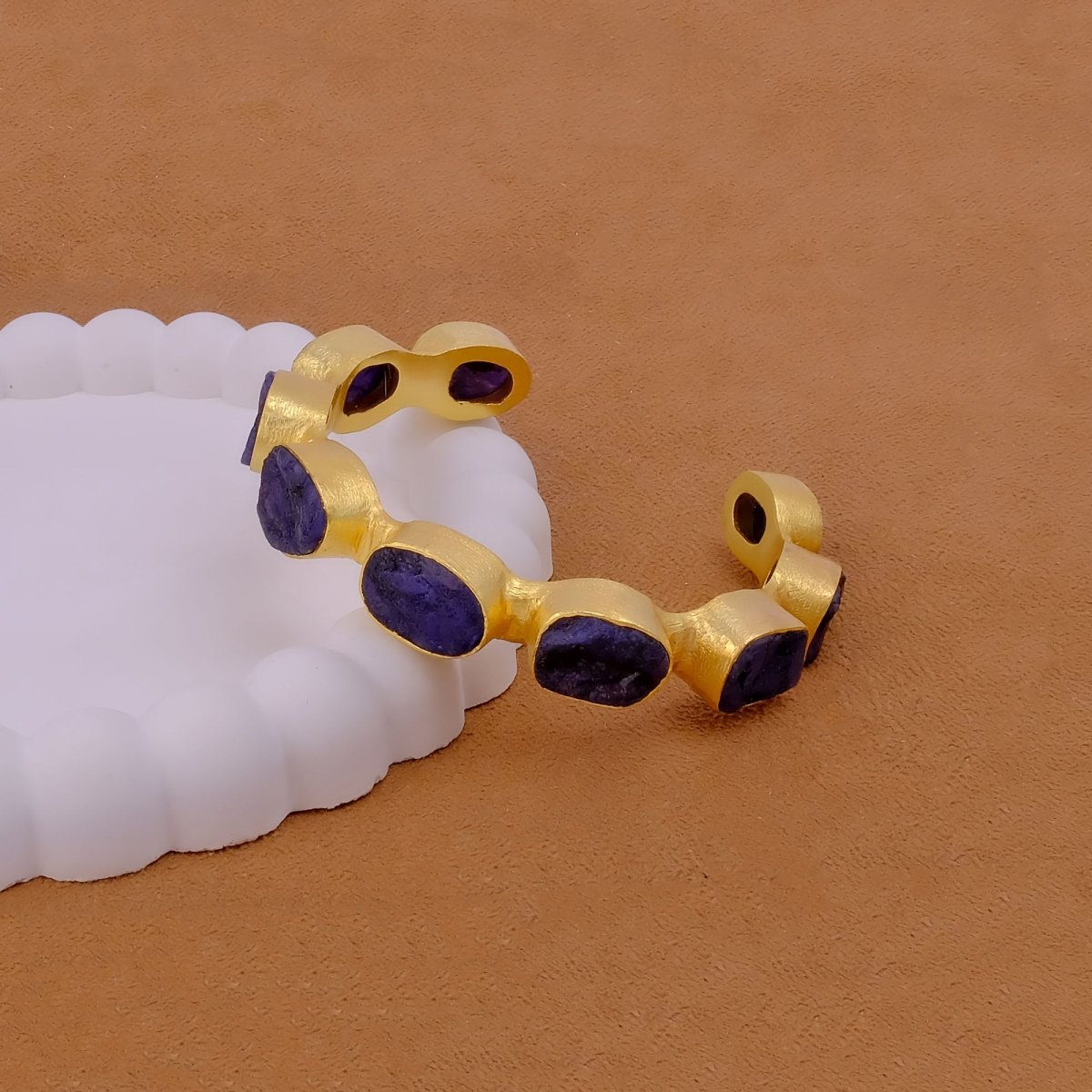 Raw Gemstone Purple Amethyst Cuff Bangles, Chunky Gold Plated Brass Jewelry 4080