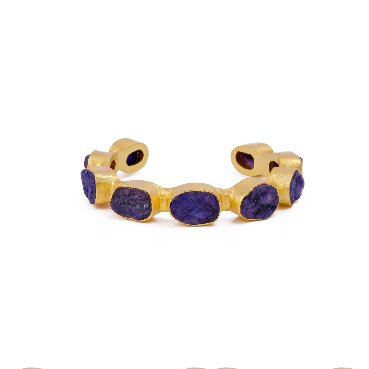 Raw Gemstone Purple Amethyst Cuff Bangles, Chunky Gold Plated Brass Jewelry 4080