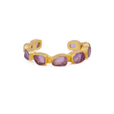 Raw Gemstone Purple Amethyst Cuff Bangles, Chunky Gold Plated Brass Jewelry 4080