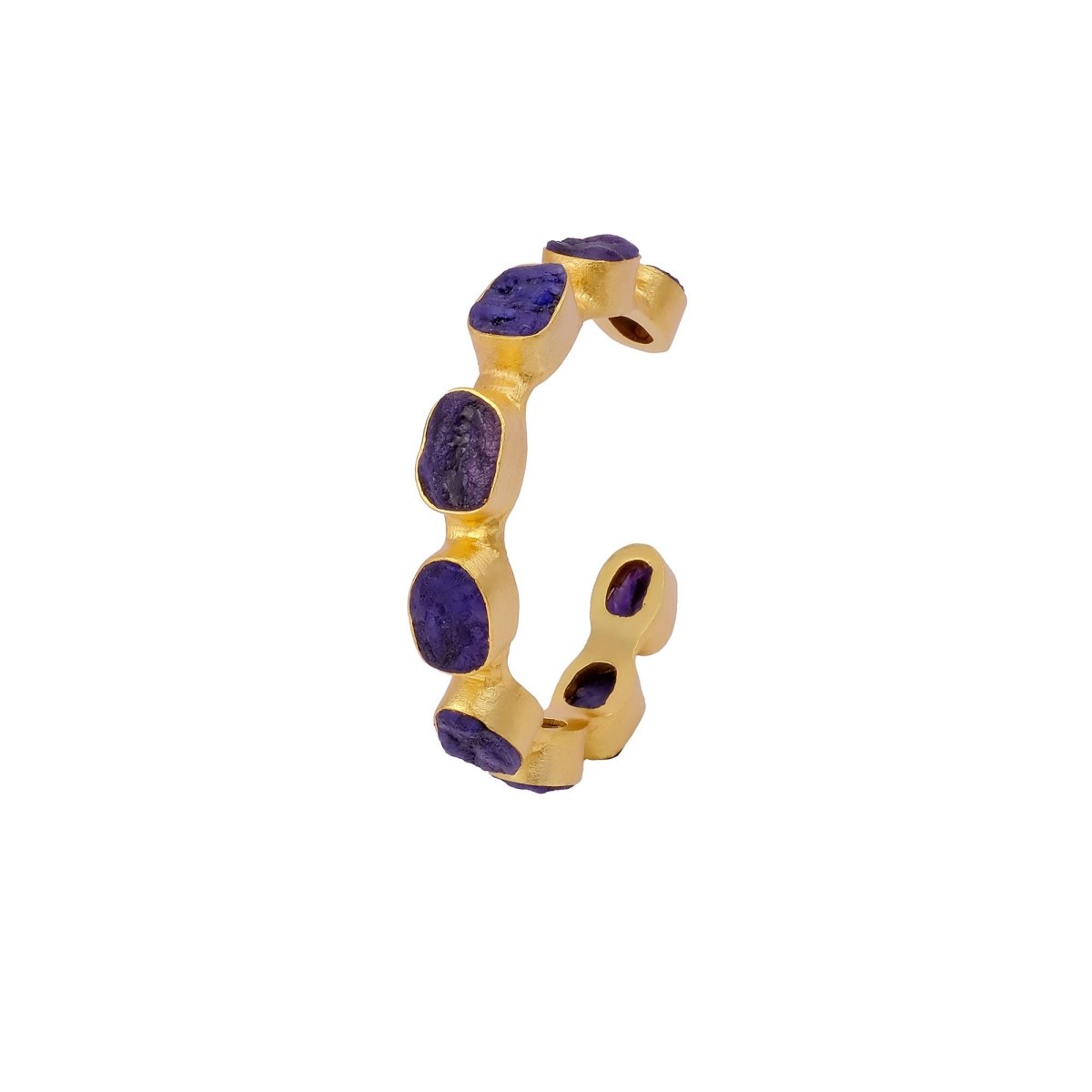 Raw Gemstone Purple Amethyst Cuff Bangles, Chunky Gold Plated Brass Jewelry 4080