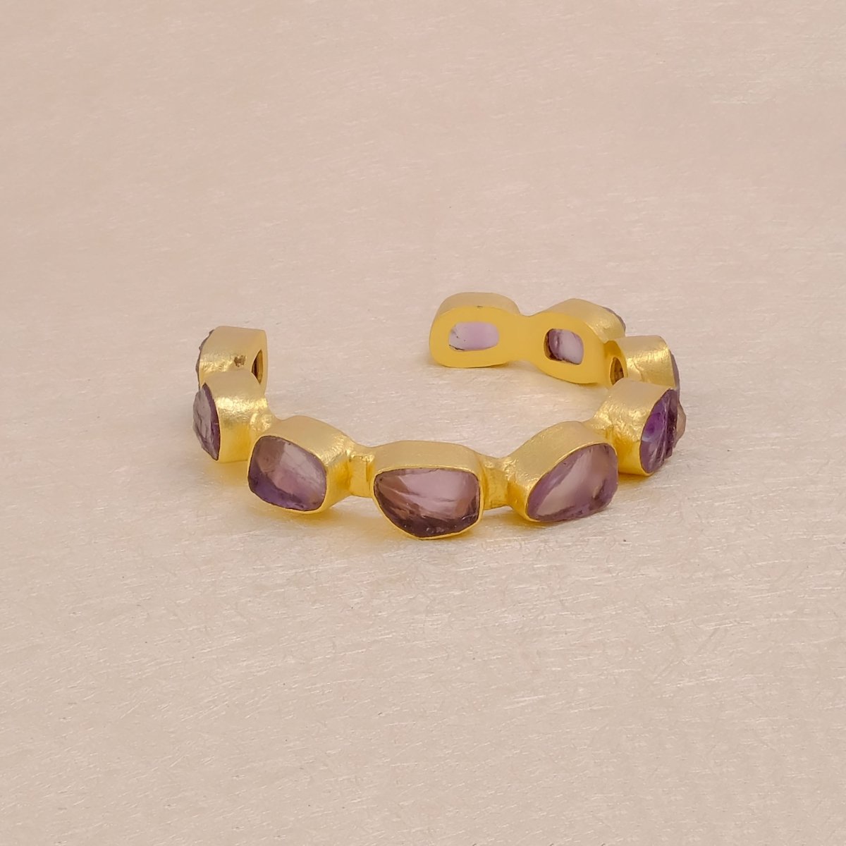 Raw Gemstone Purple Amethyst Cuff Bangles, Chunky Gold Plated Brass Jewelry 4080
