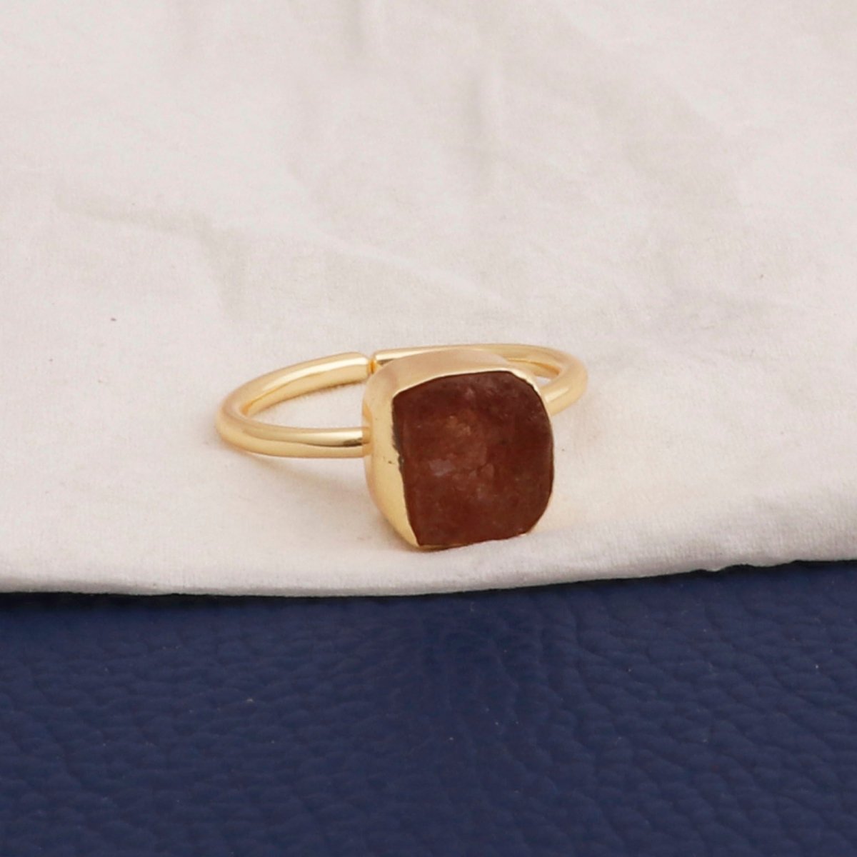 Raw Pink Strawberry Quartz Ring Gold Plated Ring