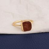 Raw Pink Strawberry Quartz Ring Gold Plated Ring