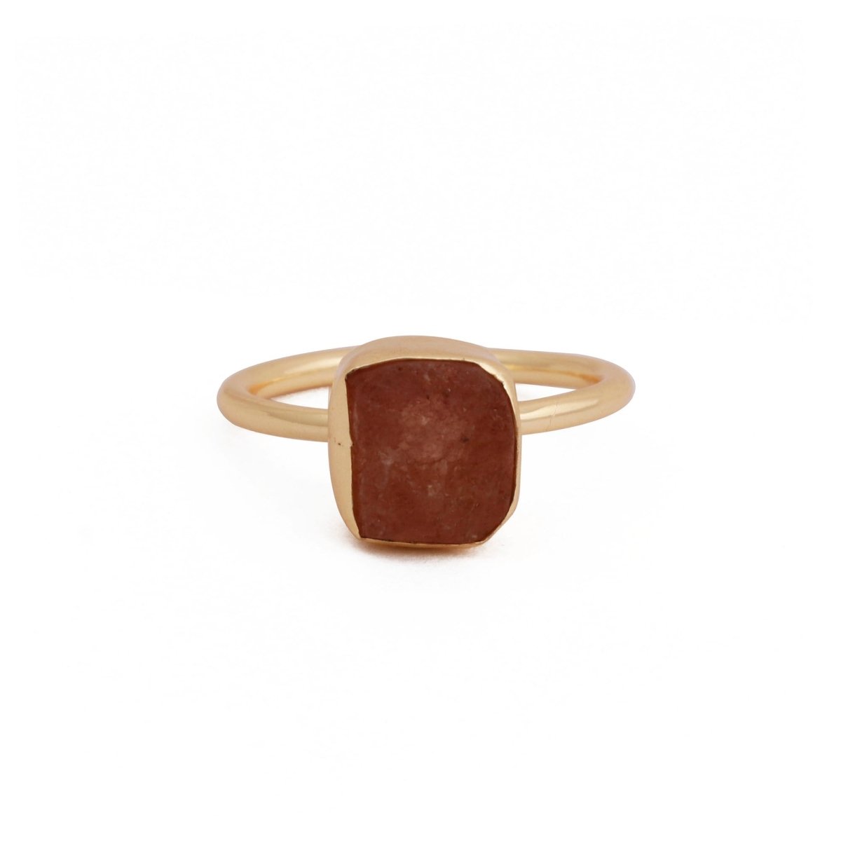 Raw Pink Strawberry Quartz Ring Gold Plated Ring
