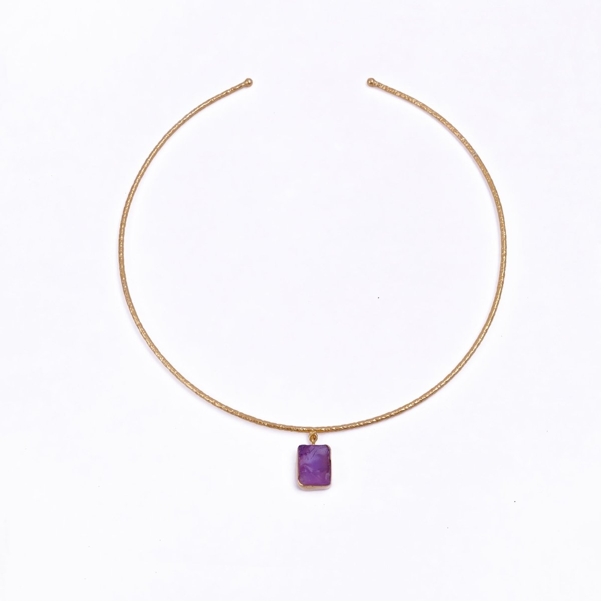 Raw Purple Amethyst Gemstone Necklace, Minimalist Gold Choker for Women 5269
