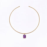 Raw Purple Amethyst Gemstone Necklace, Minimalist Gold Choker for Women 5269