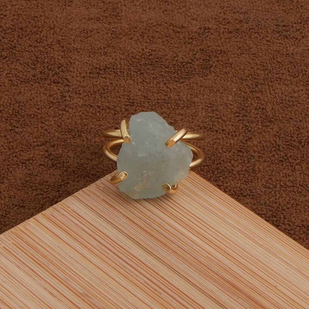 Raw Rainbow Moonstone Gemstone Ring, Gold Plated Rough Statement Jewelry 5393