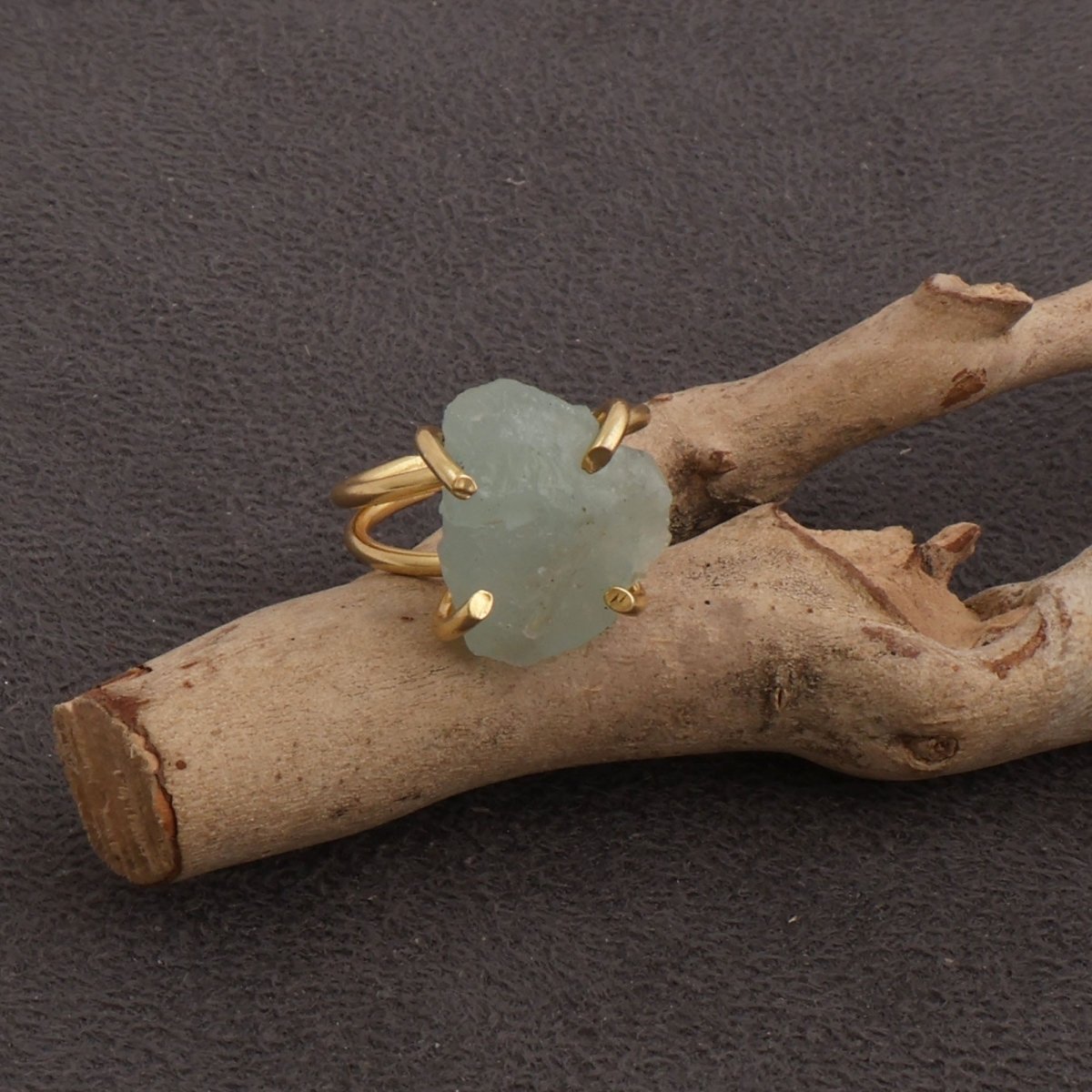 Raw Rainbow Moonstone Gemstone Ring, Gold Plated Rough Statement Jewelry 5393