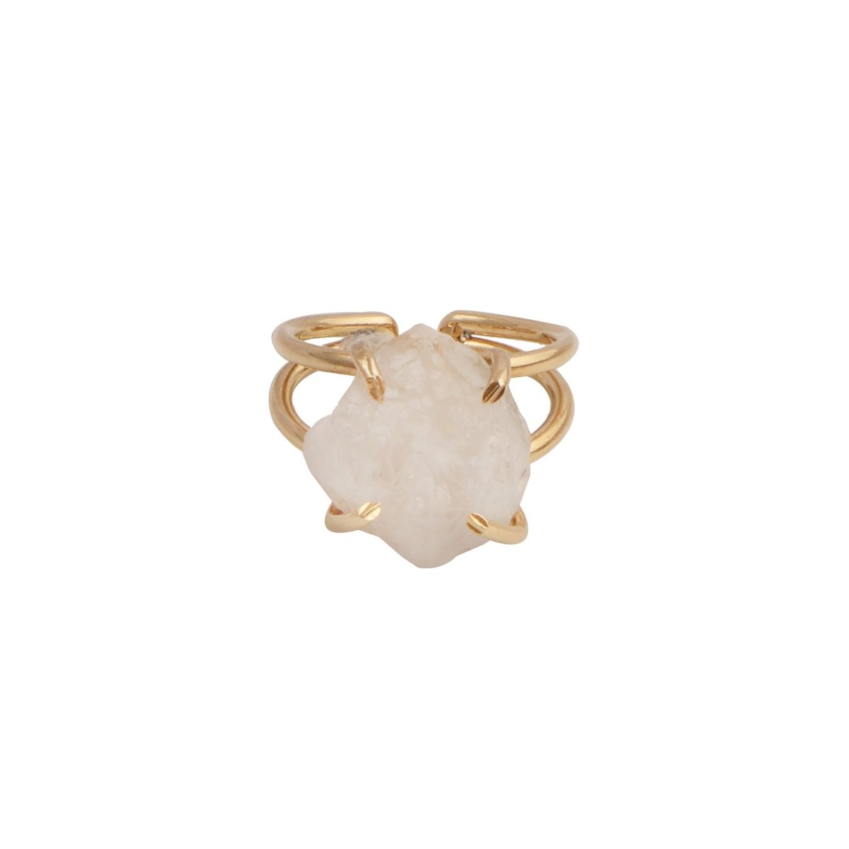 Raw Rainbow Moonstone Gemstone Ring, Gold Plated Rough Statement Jewelry 5393