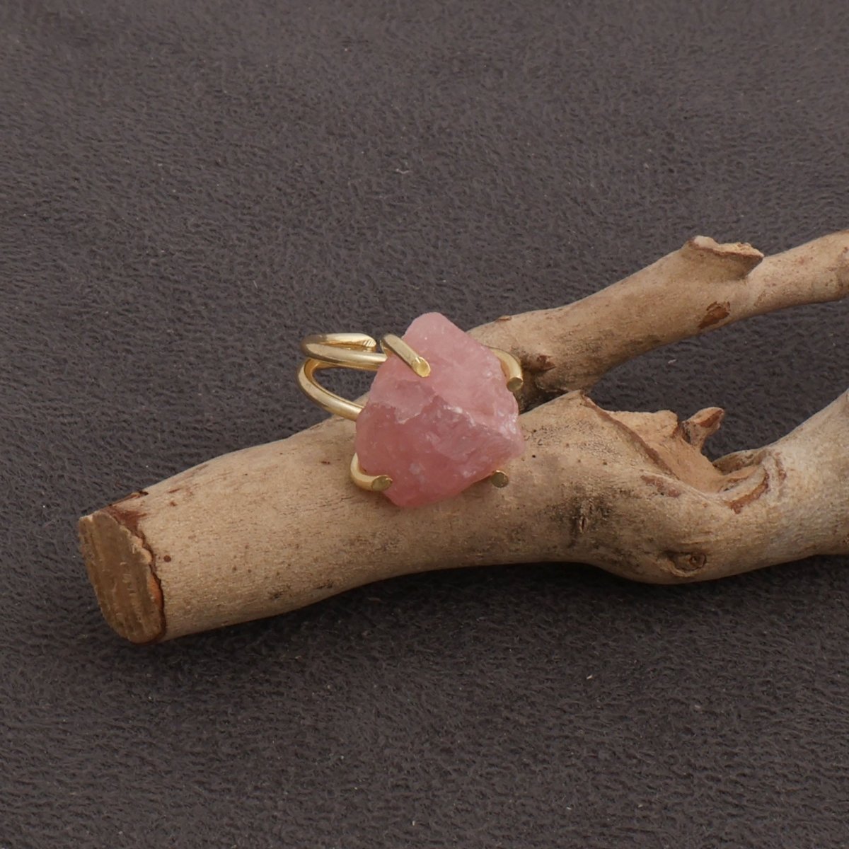 Raw Rainbow Moonstone Gemstone Ring, Gold Plated Rough Statement Jewelry 5393