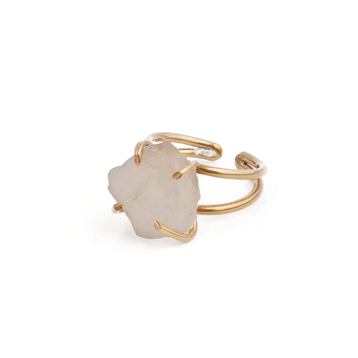 Raw Rainbow Moonstone Gemstone Ring, Gold Plated Rough Statement Jewelry 5393