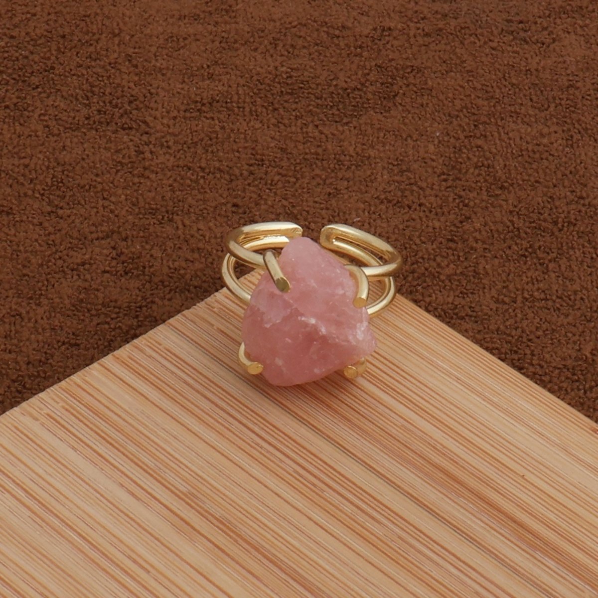 Raw Rainbow Moonstone Gemstone Ring, Gold Plated Rough Statement Jewelry 5393