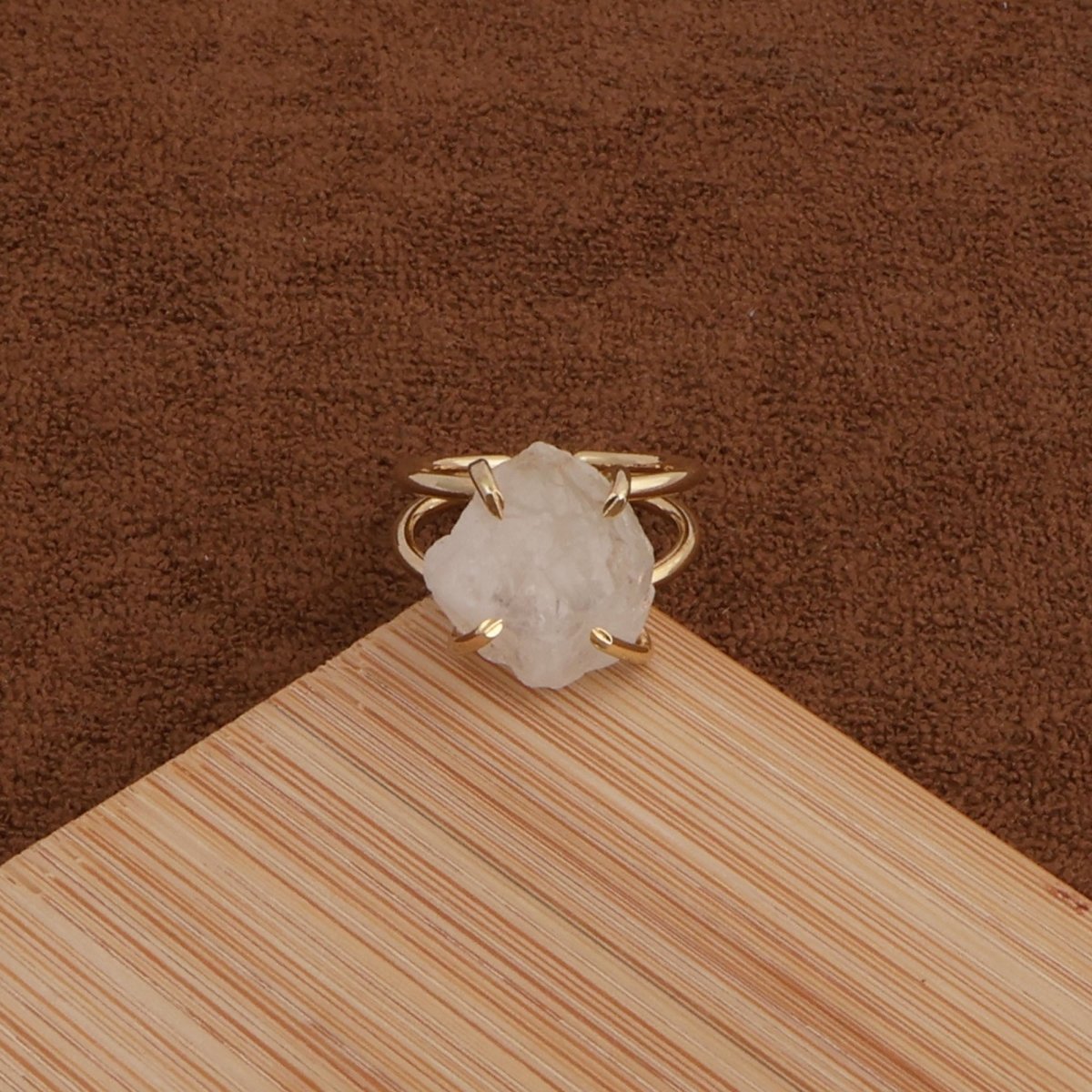 Raw Rainbow Moonstone Gemstone Ring, Gold Plated Rough Statement Jewelry 5393