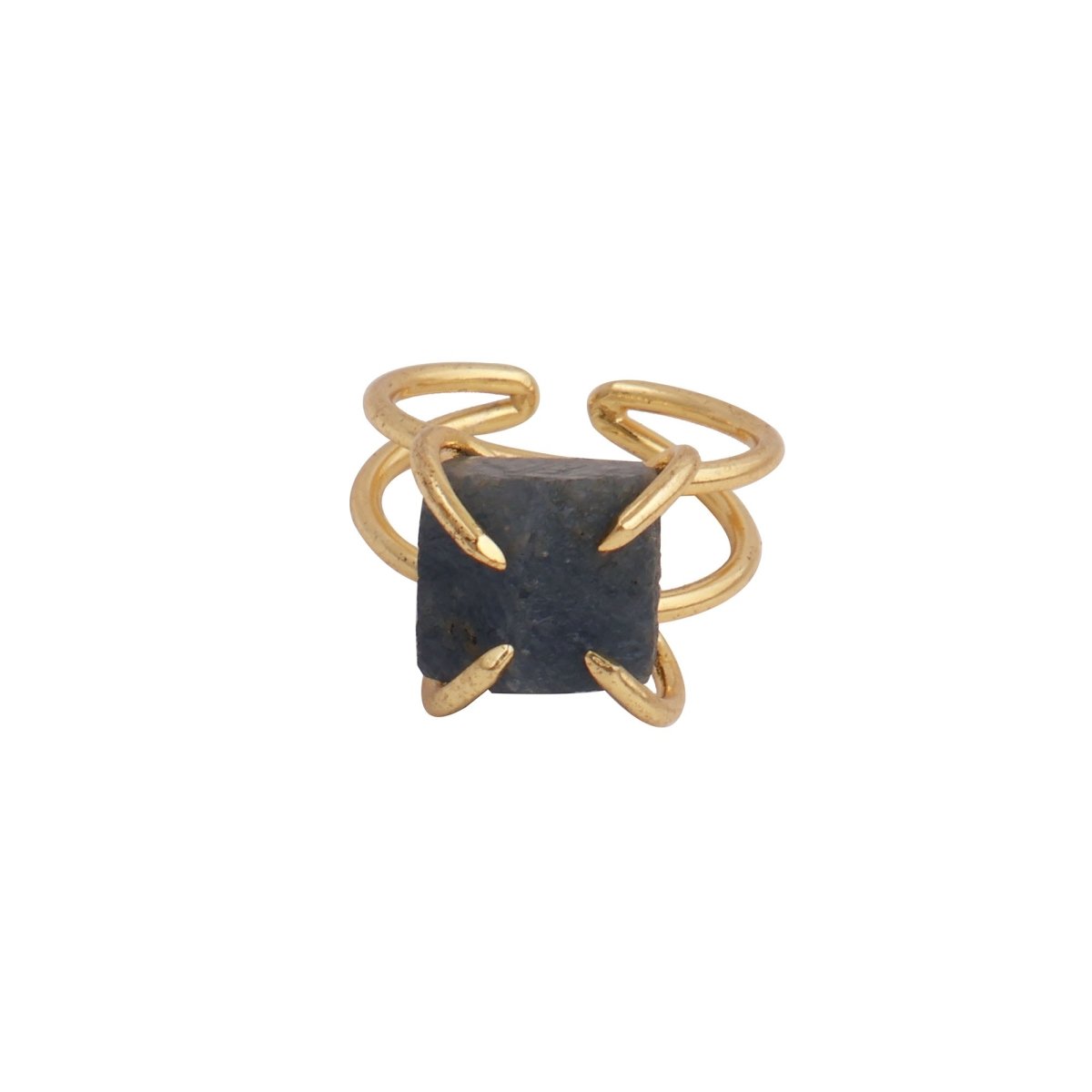 Raw Rainbow Moonstone Gemstone Ring, Gold Plated Rough Statement Jewelry 5393