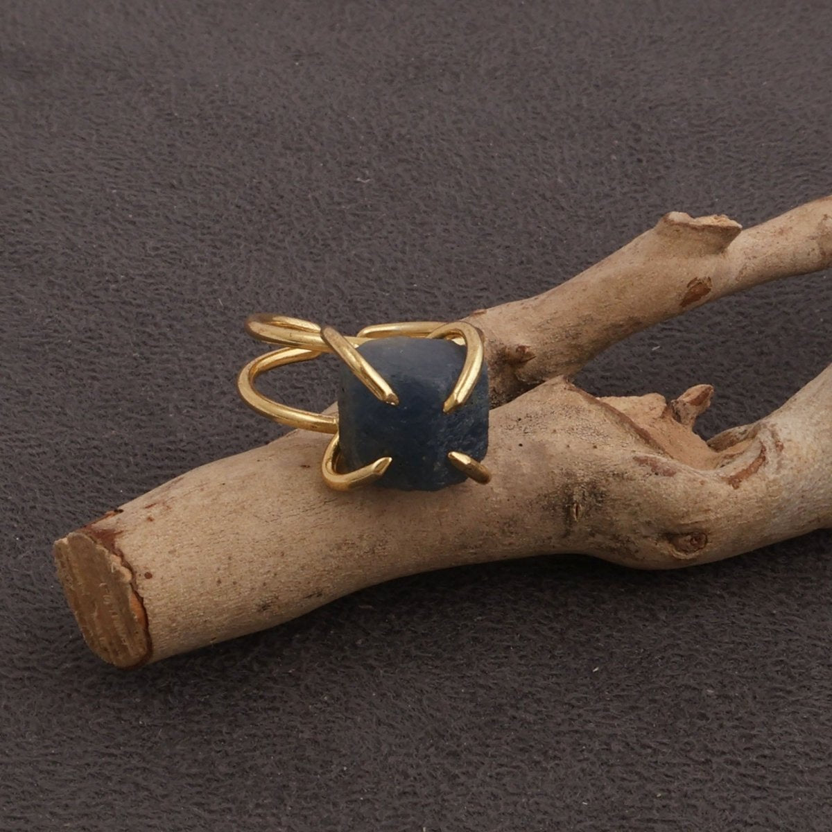 Raw Rainbow Moonstone Gemstone Ring, Gold Plated Rough Statement Jewelry 5393