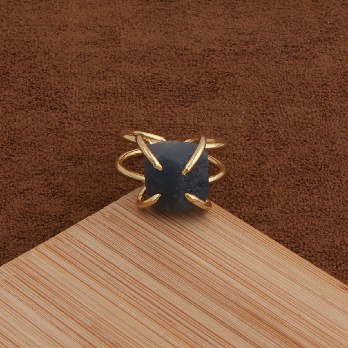 Raw Rainbow Moonstone Gemstone Ring, Gold Plated Rough Statement Jewelry 5393
