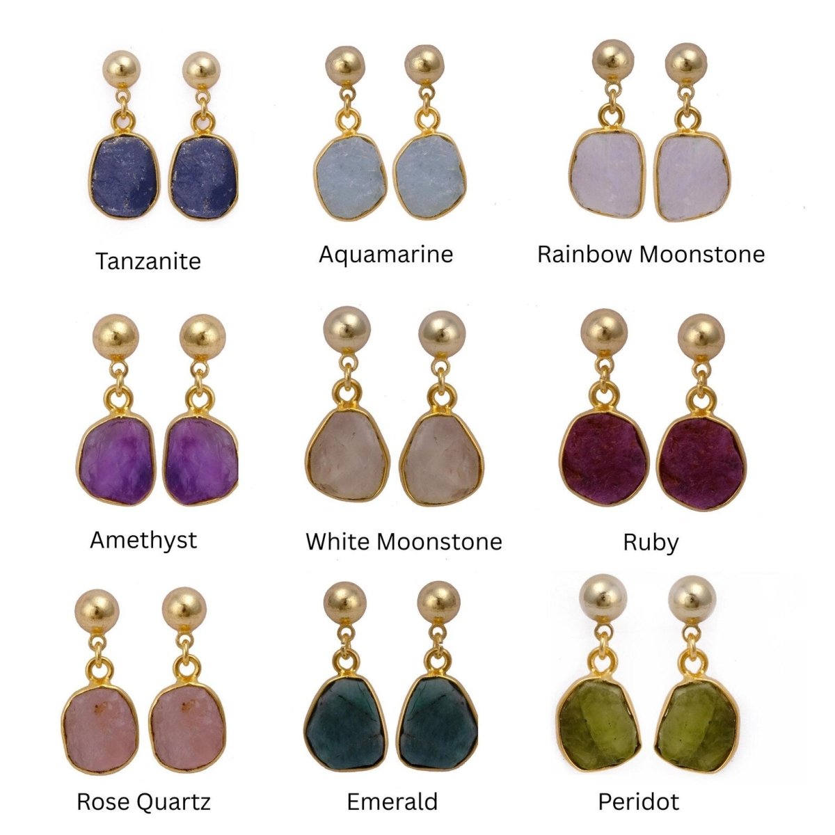 Raw Ruby Earrings Handmade Gold Plated Dangle Earrings Natural Rough Stone Birthstone Jewelry