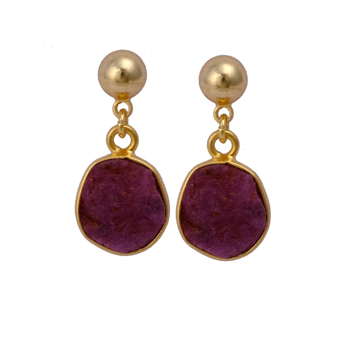 Raw Ruby Earrings Handmade Gold Plated Dangle Earrings Natural Rough Stone Birthstone Jewelry