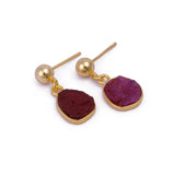 Raw Ruby Earrings Handmade Gold Plated Dangle Earrings Natural Rough Stone Birthstone Jewelry