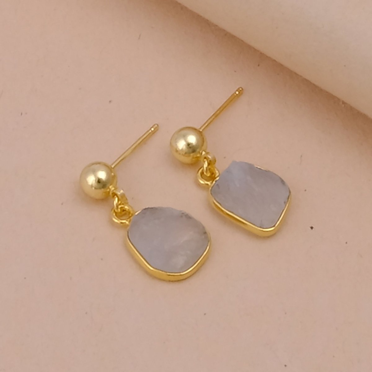Raw Ruby Earrings Handmade Gold Plated Dangle Earrings Natural Rough Stone Birthstone Jewelry Rainbow Moonstone