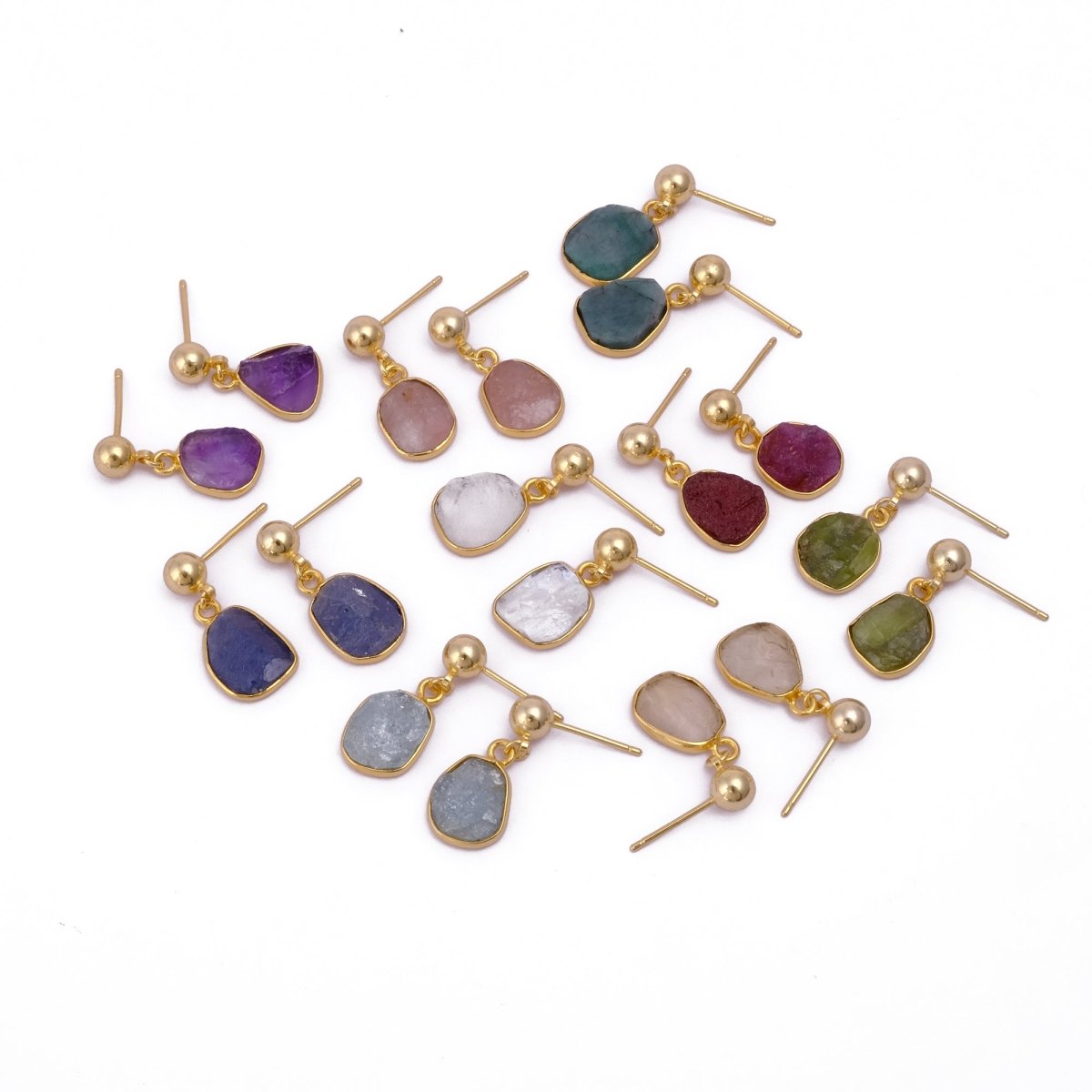Raw Ruby Earrings Handmade Gold Plated Dangle Earrings Natural Rough Stone Birthstone Jewelry