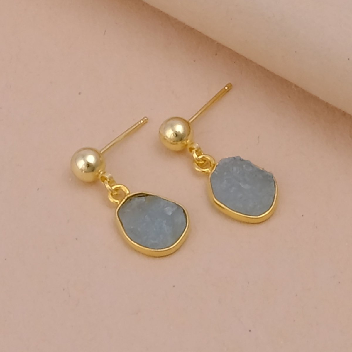 Raw Ruby Earrings Handmade Gold Plated Dangle Earrings Natural Rough Stone Birthstone Jewelry Aquamarine