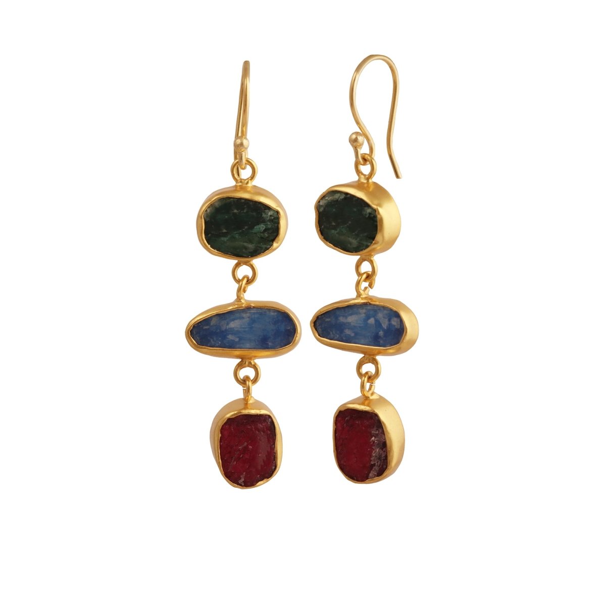 Raw Strawberry Quartz Dangle Earrings, Gold Plated Rough Gemstone Jewelry 5284