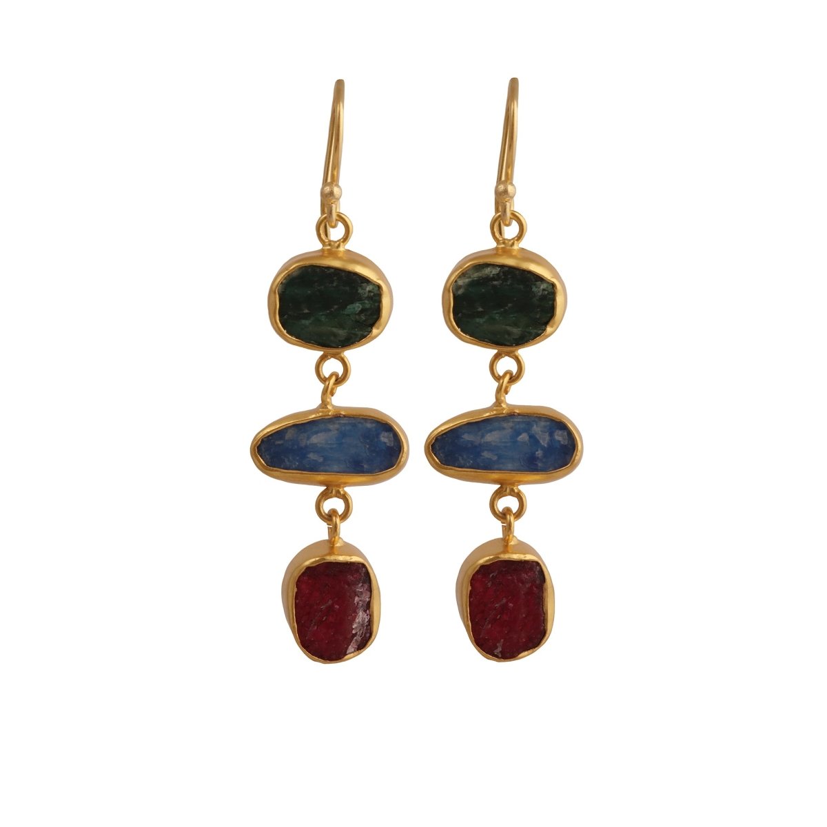 Raw Strawberry Quartz Dangle Earrings, Gold Plated Rough Gemstone Jewelry 5284