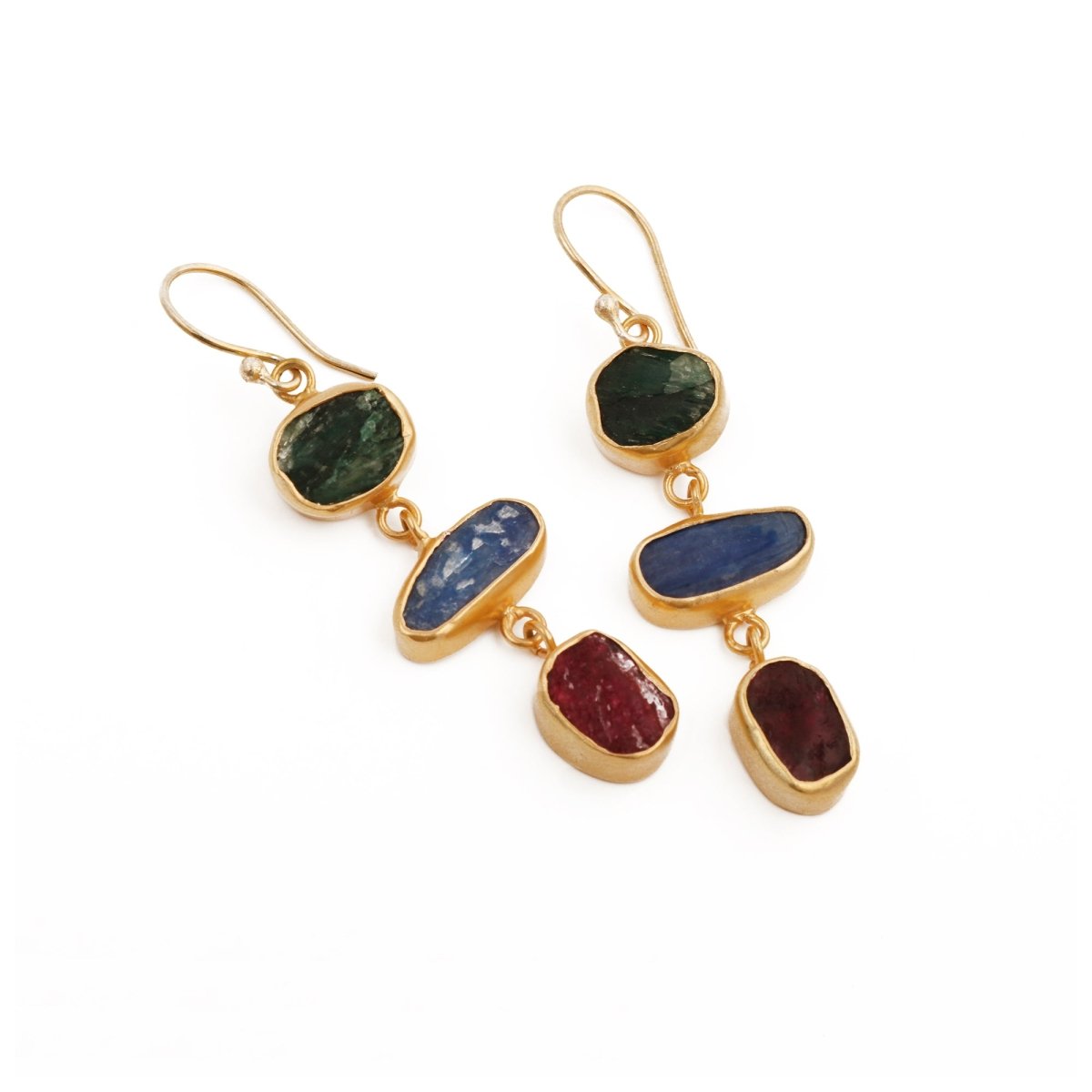 Raw Strawberry Quartz Dangle Earrings, Gold Plated Rough Gemstone Jewelry 5284