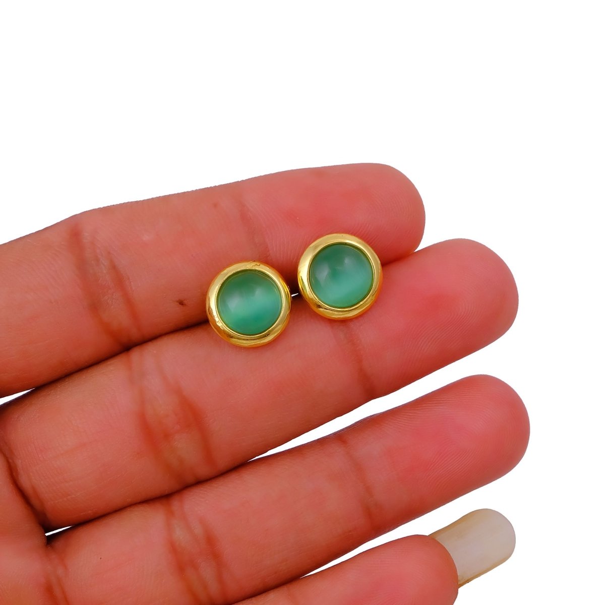 Red Coral Gemstone Minimal Gold Plated Stud Earrings Gift for Her CE - 1002