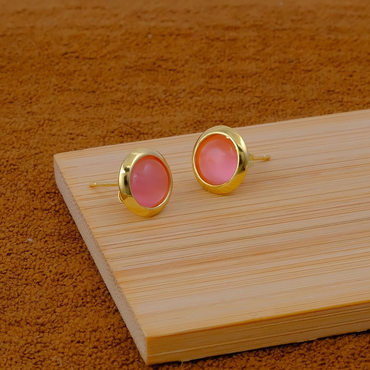 Red Coral Gemstone Minimal Gold Plated Stud Earrings Gift for Her CE - 1002