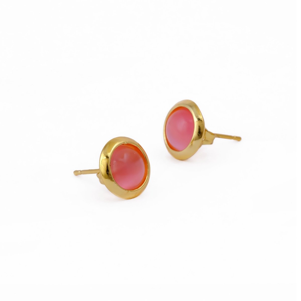 Red Coral Gemstone Minimal Gold Plated Stud Earrings Gift for Her CE - 1002