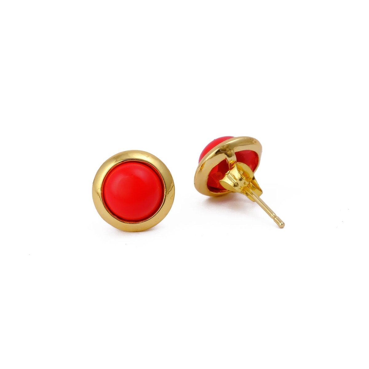 Red Coral Gemstone Minimal Gold Plated Stud Earrings Gift for Her CE - 1002