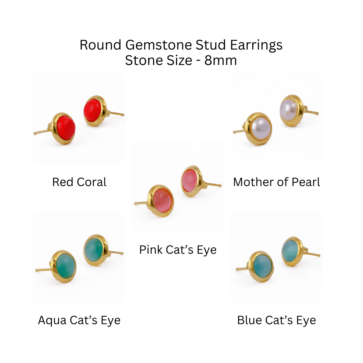 Red Coral Gemstone Minimal Gold Plated Stud Earrings Gift for Her CE - 1002