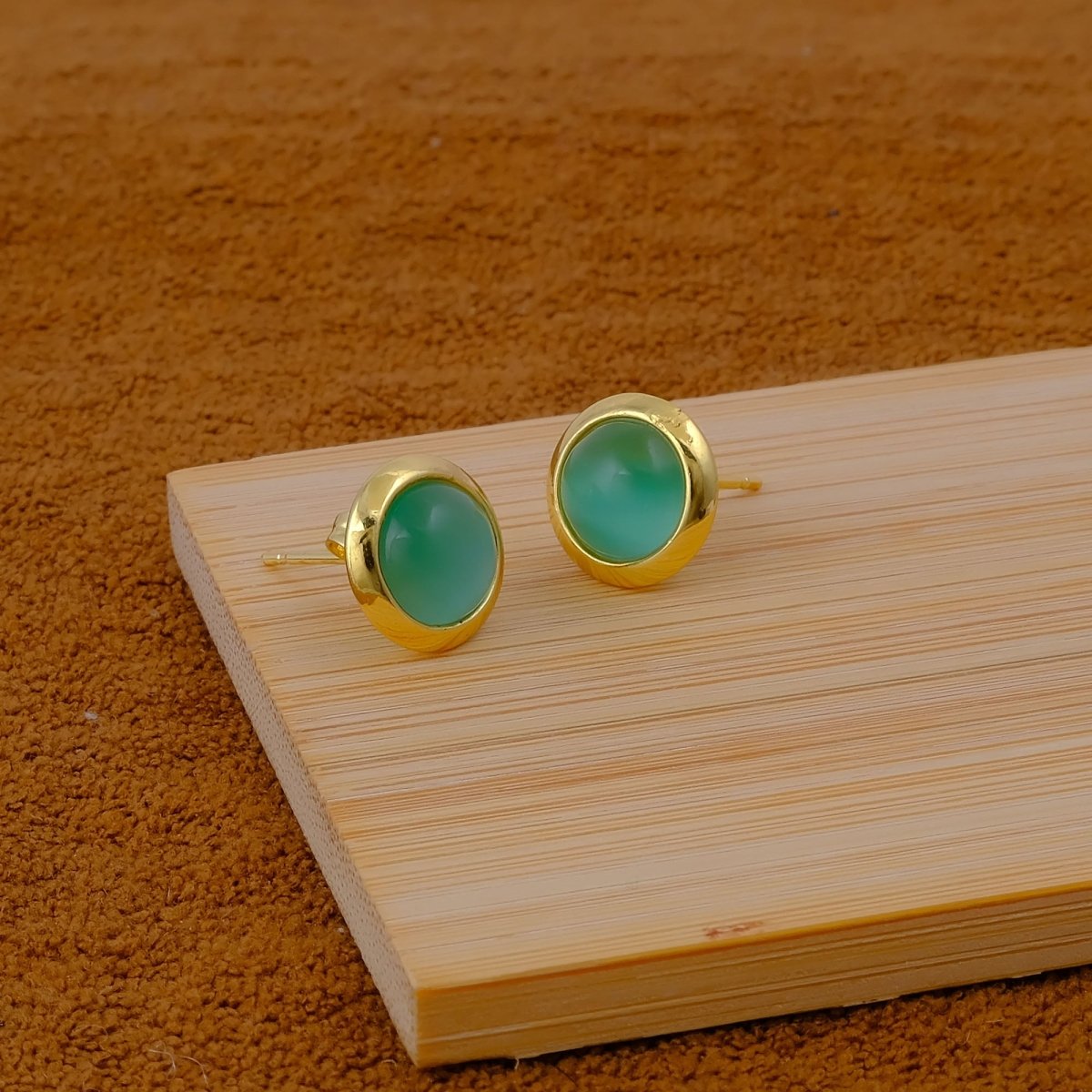 Red Coral Gemstone Minimal Gold Plated Stud Earrings Gift for Her CE - 1002