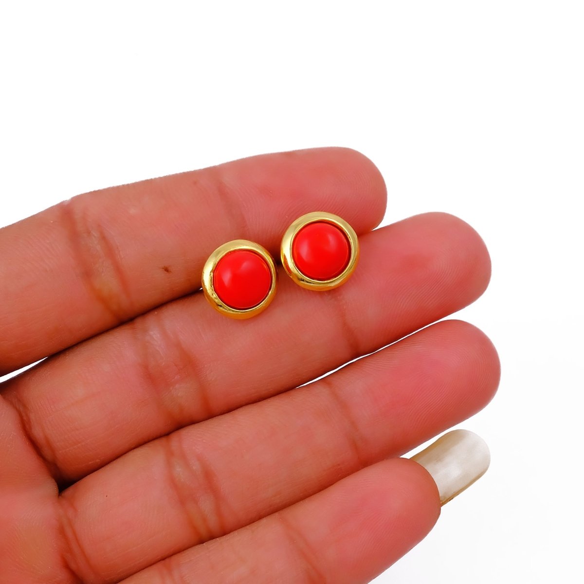 Red Coral Gemstone Minimal Gold Plated Stud Earrings Gift for Her CE - 1002