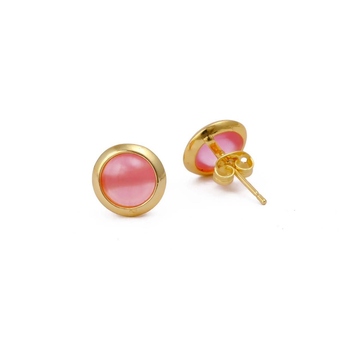 Red Coral Gemstone Minimal Gold Plated Stud Earrings Gift for Her CE - 1002