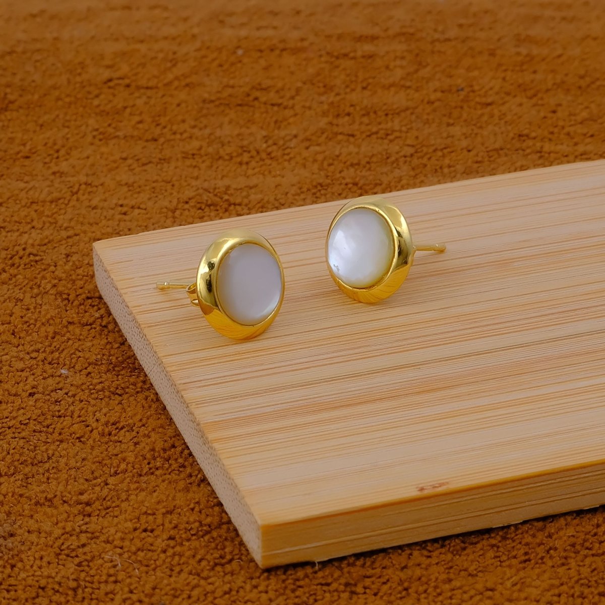 Red Coral Gemstone Minimal Gold Plated Stud Earrings Gift for Her CE - 1002